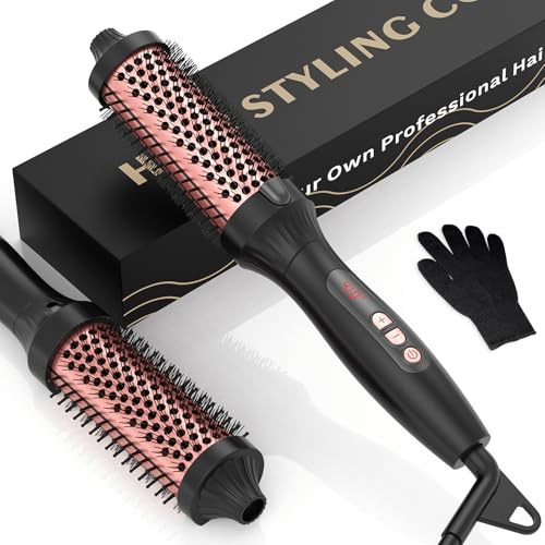 UKLISS Thermobürste 38mm, Thermal Brush 3 in 1 Hot Brush 120-210℃ | Pro Ionische Thermo Rundbürste mit LCD-Anzeige, Doppelspannung für Reise, zum Haarstyling - Kamm, Lockig, Glatt