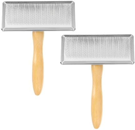 sourcing map 2 Pcs Wool Carder, Hand Carding Brush 2 Large Wooden Pet Grooming Tool for Needle Felting Pet Grooming Weaving Craft Supplies, Silver, Wood Color