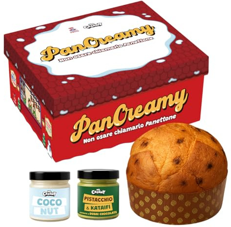 PanCreamy da 900g, Panettone al Gusti Choco Chunky con 2 Creme Spalmabili Mr Creamy Coconut + Pistacchio & Kataifi - ideale come regalo di Natale