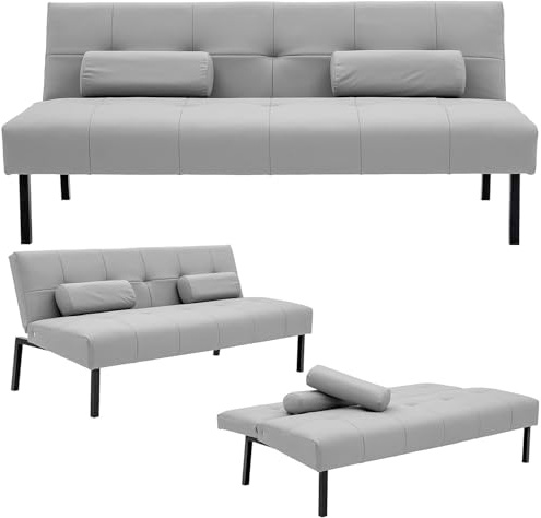 Hroth Sofa 3 Seater - 5-Level Adjustable Click Clack Sofa Bed with Removable Backrest, Convertible Faux Leather Sofa Bed 3 Seater for Living Room, Guest Room & Office