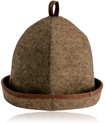 xoqoiuo 1 Pcs Wool Sauna Hats, At Home Sauna Hat for Men, Home Steam Saunas Accessories Steam Cap with Hook, Steam Room Fashionably Felt Saunas Hats Men and Women (Brown)