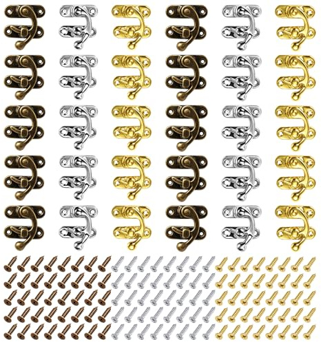 Lot de 30 petites charnières anciennes vintage avec 120 vis, mini charnières droites fermeture rapide pour armoires décoratives, boîtes à bijoux en bois