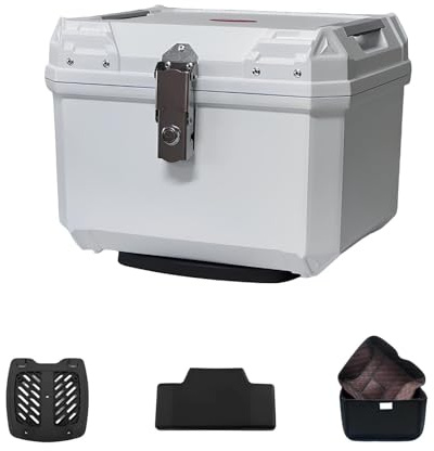 PQPQLI Baúl Moto 45L Impermeable con Cerradura De Seguridad | Top Case Universal Con Placa De Montaje Para Moto, Scooter Y Turismo(Blanca,45L A2)