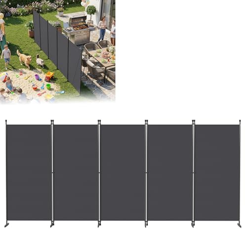 ACXIN 400x180 cm Paravent 5 Teilig, Raumteiler Freistehend Sichtschutz & Trennwand für Balkon, Wohnzimmer und Büro, Faltbar Spanische Wand, Blickdicht Raumtrenner Paravents aus Polyester, Dunkelgrau