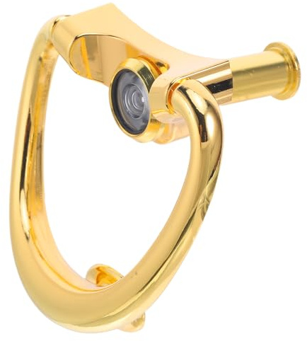 Housoutil Decorative Vintage Door Knocker with Cat Eye Peephole Traditional Heavy Duty Front Door Ring Handle in Gold