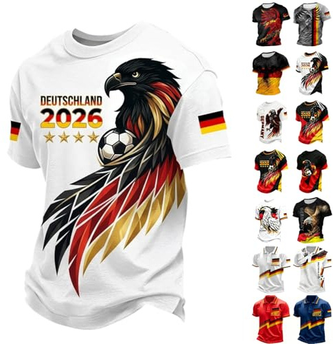 Generisch Deutschland Trikot Wm Deutschland Trikot 2026 Poloshirts Für Herren Herrenhemd mit Deutschem Flaggenprint,Geeignet Für Alltag,Festivals Und Wettkämpfe Hemd Sportshirt Trainingsshirt