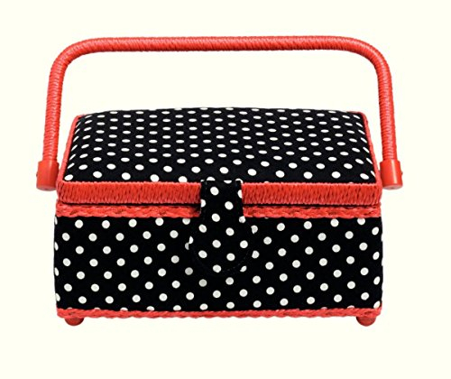 Prym Panier à Couture avec Motif à Pois/Rouge, Coton, Noir/Blanc, Petit
