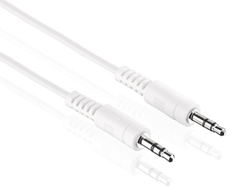 HDSupply AC011-005 Audio Stereo anslutningskabel 3,5 mm kontakt till 3,5 mm kontakt, Ultra Slim Design, 0,50 m, vit