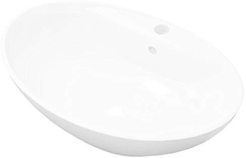 vidaXL Lyxigt keramisk handfat oval med överflöds- & kranhål
