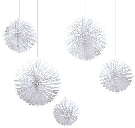 Frau WunderVoll® 5er Set LAMPIONS, Weiss, 3X Ø19, 2X Ø27,5 cm/Deko Hochzeit, Seidenpapier, Seiden Blumen, Papierblumen, Geburtstagsdeko, Tischdeko, Hochzeitsdeko, Gartenfest, Garten Party
