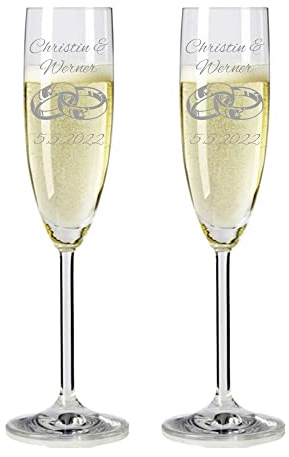 laser-diele 2 Leonardo Sektgläser mit Gravur - Geschenk zur Hochzeit - Graviert mit Namen und Datum - Sekt Ringe 2