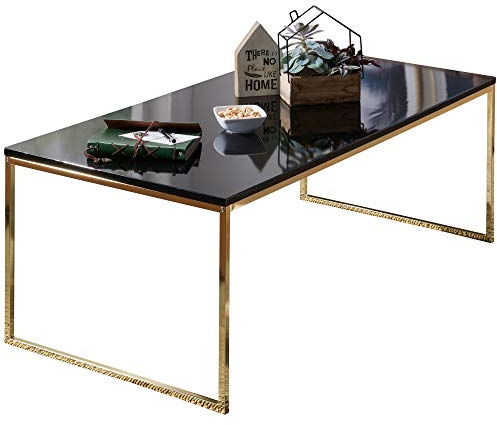 Wohnling Couchtisch 120x45x60 cm Metall Holz Sofatisch Schwarz/Gold, Design Wohnzimmertisch rechteckig, Stubentisch mit Metallgestell, Kaffeetisch klein, Wohnzimmer Loungetisch modern