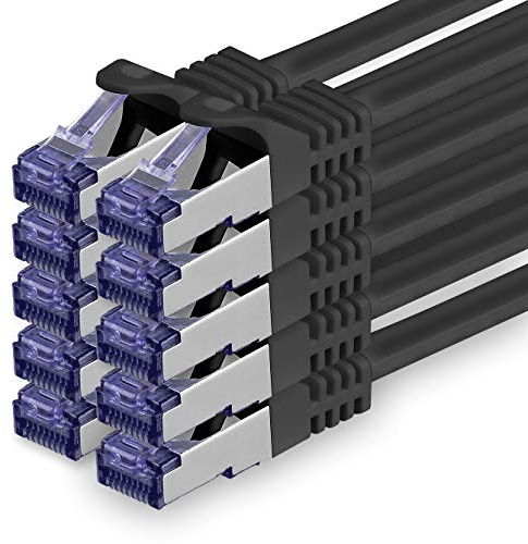 1aTTack.de Cat.7 Cavo di Rete 0,5m - Nero - 10 Pezzi - Ethernet LAN Cat.7 SFTP PIMF LSZH Spina RJ45 Cat6a 10 Gbit s