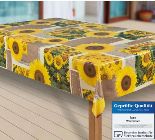 laro Wachstuch-Tischdecke Abwaschbar Garten-Tischdecke Wachstischdecke PVC Plastik-Tischdecken Eckig Meterware Wasserabweisend Abwischbar |56|, Muster:Sonnen Blumen, Größe:100x100 cm
