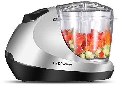 La Reveuse Electric Mini Food Chopper Vegetable Fruit Cutter Meat Grinder Mincer Small Food Processor with 1.3-Cup Prep Bowl, Silver
