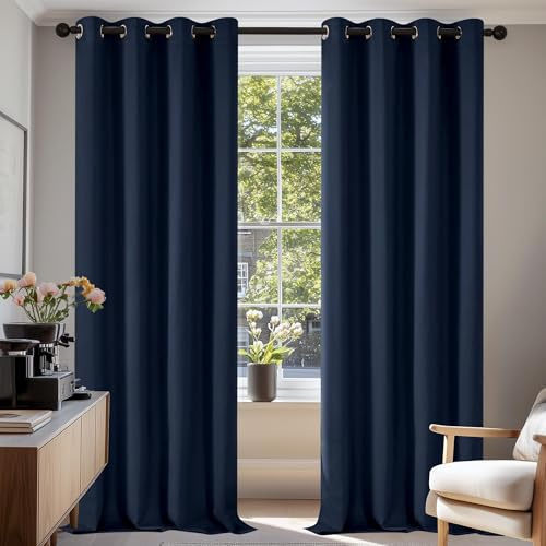 Deconovo Soft Solid Thermal Insulated Blackout Curtains for Boys Bedroom Eyelet 55x82 Inch Two Panels Navy Blue
