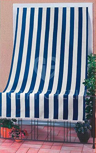 TENDA DA SOLE A CADUTA PER ESTERNO CLASSIC RIGATA MARRONE VERDE BLU PER VERANDA, BALCONE, TERRAZZO, MIS.140X250 (Blu/Bianco)