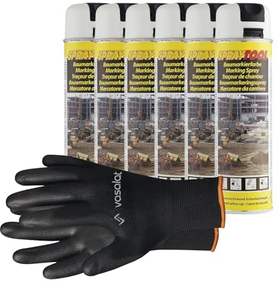 vasalat Markierungsspray Set - Markierspray Neon weiß für schnelle und saubere Markierungen, 6 Stück