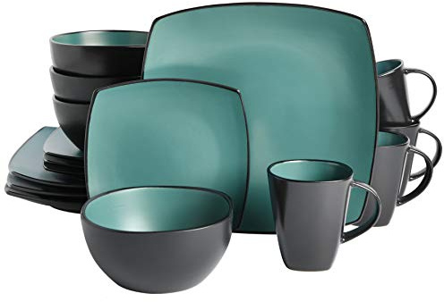 Gibson Elite 131172.16R Square Reactive Glaze Stoneware Dinnerware Set, Matte Jade