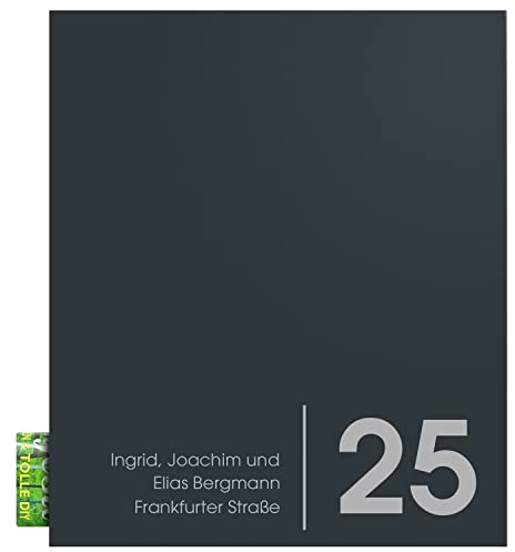 Briefkasten mit Zeitungsfach anthrazit seidenglanz MOCAVI Box 116Nc, Postkasten mit Hausnummer und Name, Wand-Briefkasten mit Straßennamen, rostfrei, deutsche Qualität, groß