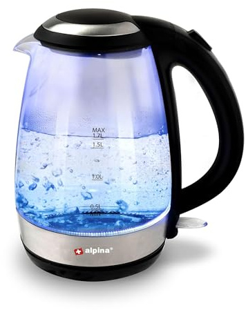 alpina Wasserkocher - Elektrisch - LED - Glas - Edelstahl - Schnurlos - 1,7 Liter