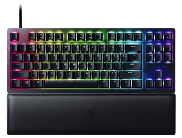 Razer Huntsman V2 Tenkeyless (Red Switch) - Optische Gaming-Tastatur ohne Ziffernblock (Lineare Optische Switches, Doubleshot PBT-Tastenkappen, Handballenauflage) QWERTY US-Layout | Schwarz