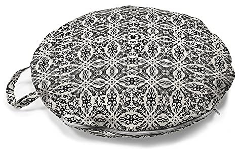 ABAKUHAUS marokkanisch Rundes Bodenkissen mit Griff, Monochrom Abstract Floral, dekoratives Kissen für Wohnzimmer & Schlafsäle, 45 cm, Ivory Dunkle Taupe