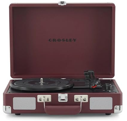 Crosley Cruiser Plus Portable Turntable - Bluetooth Record Player, 3-Speed Suitcase Vinyl Player, Home Turntables for Vinyl Records, Built in Stereo Speakers & Bluetooth Receiver, AUX Input, Burgundy