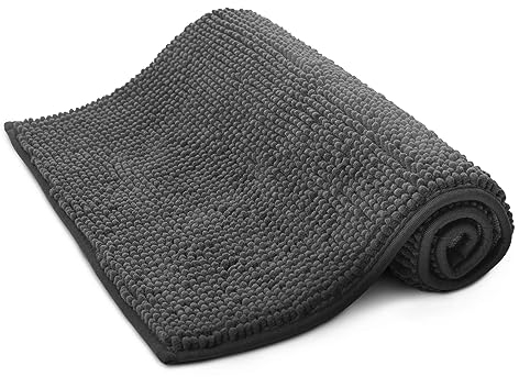 KEPLIN Non-Slip Bath Mat - Soft and Comfortable Microfibre Mat with Machine Washable Design - Water Absorbent and Quick Drying to Keep Bathroom Hygienic and Clean (Grey)