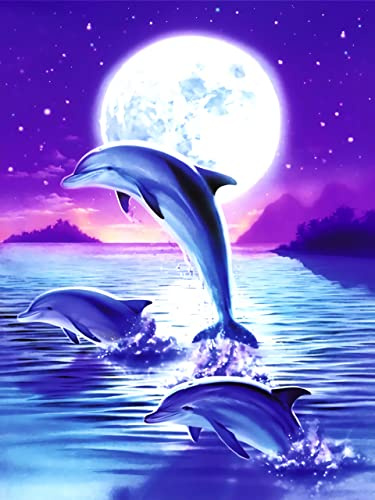 SANHOOII 40 x 30cm 5D Diamond Painting Kits für Anfänger Kunst, Malerei Set, Basteln, Strass-Stickerei, Meereslebewesen Kunst Basteln, Leinwand, Wanddekoration, Aufkleber, Heimdeko (dolphin)