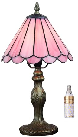 Kinbolas Lampe de table de 8 pouces lampe de style Tiffany Série rose en vitrail tacon-maïques Petite lampe de chevet Lire de bureau ancien Light Living Room