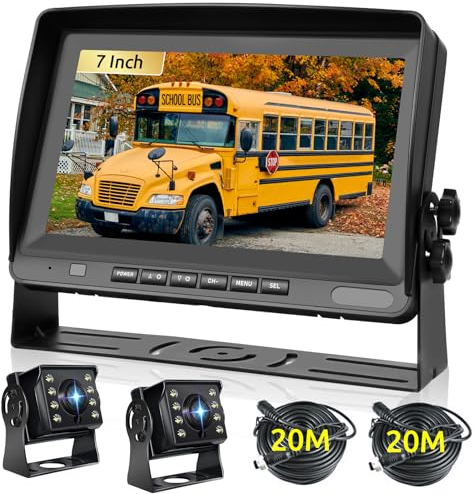 Podofo Rückfahrkamera Kabel AHD mit 8 Zoll Monitor Kit mit 2 Kameras 2x20m Kabel IP69 Wasserdicht Nachtsicht 2 CHN Anwendbar für LKWs und Wohnmobile DC 12-24V