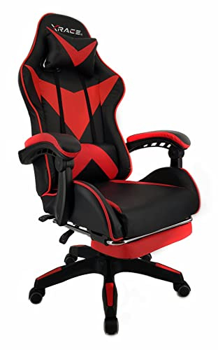 xRace Gaming Stuhl, ergonomischer Bürostuhl, PU-Leder, Lendenstütze Rot | Ergonomischer PC Stuhl mit Kopfstütze, Lendenkissen und pflegeleichtem Kunstlederbezug, höhenverstellbar und drehbar