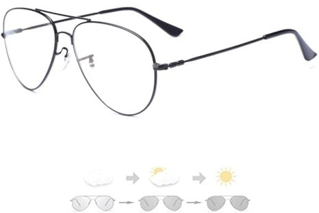 DIBAKO Bifokale Lesebrille Sonnenbrille Klassische Pilotenbrille Herren Damen MetallRahmen Lesehilfe Gleitsichtbrille Mit Premiumgläsern UV Shutz Getönt Linse (Color : Black, Size : +3.00)