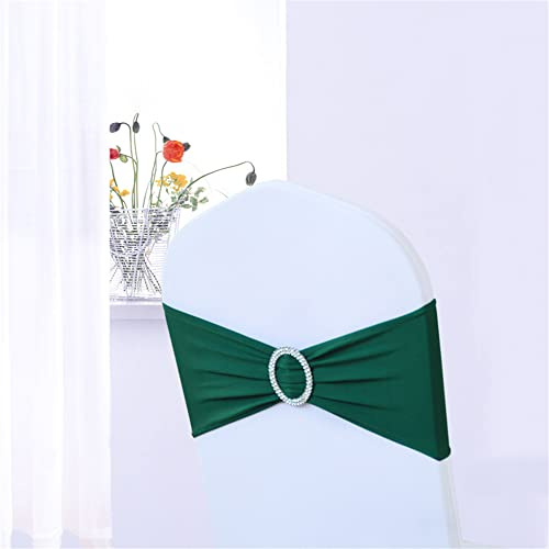 Highdi Spandex Stuhl-Schärpen, Stretch Schleifen Stuhlbänder mit Schnalle Schieber Elastische Lycra Stuhlschärpen für Party Bankett Hotel Hochzeit Stuhl Dekorationen (100pc,dunkelgrün)
