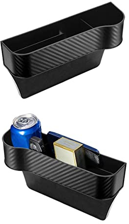 Storaffy 2 pièces de Remplissage de siège de Voiture,Organisateur de siège de Voiture,Boîte Rangement siège Auto en Cuir PU Porte-gobelet,Boîtes Rangement d'écart siège Accessoires Voiture Noir