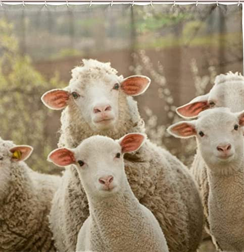REBELA 3D Duschvorhang 120x200 Schaf Duschvorhänge Antischimmel Wasserdicht Badevorhang Schaf Duschrollo für Badewanne Dusche Shower Curtains, 8 Duschvorhang Ringe