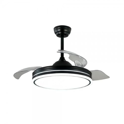 Bilake Ventilador de Techo con Aspas Retráctiles y Luz LED. Motor DC Ultra Silencioso, Bluetooth (App) y Mando, Función Invierno/Verano, Memoria y Altura Regulable (Negro, 90cm | 30W | 4200lm)