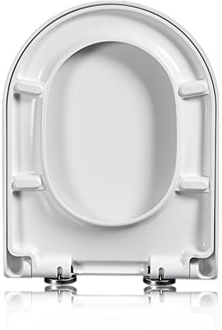 Toilettendeckel WC Sitz D Form, WC Sitz Mit Absenkautomatik, Klodeckel Mit Absenkautomatik Weiß Klobrille WC Deckel Abnehmbar, Toilettensitz Einfache Reinigung, Toilettenbrille Duroplast,02B