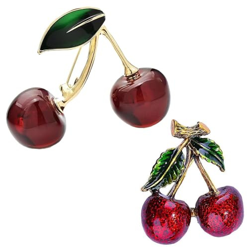 Broche Cerise, 2 Modèles au Choix, Broche Vêtement Femme, Fruit Rouge, 3 x 2,5 cm, Nature, Fruits, Strass, Epingle, Tendance, Cadeau Bijou