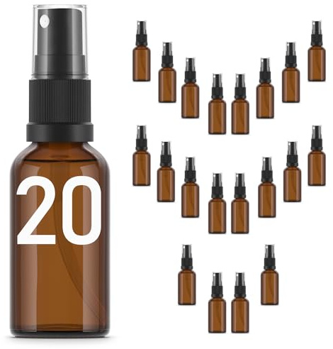 Essenciales Bote Spray Pulverizador de Cristal Ambar - 20 Botellas, Atomizador Recargable - 30ml