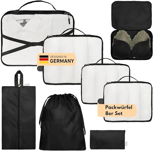 Alpenstern® Koffer Organizer Set 8-Teilig I Deutsche Marke I Packwürfel Kleidertaschen Packtaschen für Gepäck I Urlaub und Reise-Zubehör I Kofferorganizer packing cubes travel organizer (Schwarz)