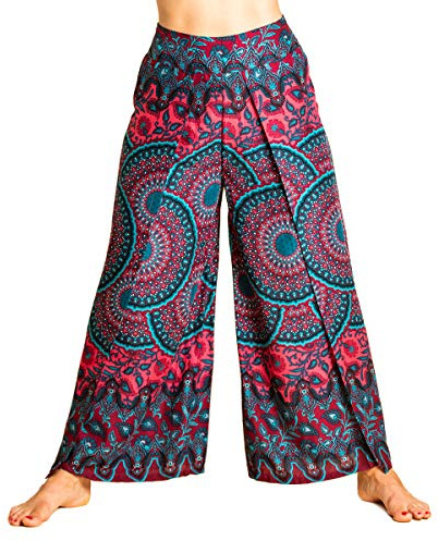 PANASIAM Sunshine Pantalon Jupe-Culotte pour Femmes - Motif Mandala - Pantalon de pêcheur thaïlandais Palazzo Pantalon Portefeuille avec Jambe Large