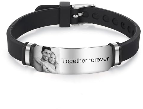 kaululu Personalisiert Armband für Herren Armbander mit Foto Namen Gravur Armband Schwarz Geschenke für Vatertag/Valentinstag/Geburtstag/Weihnachten