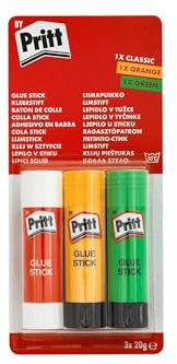 Pritt Klebestift Papier Kleber Glue Stick ideal für Schul- Bastelarbeiten (20g Classic + 20g Orange + 20g Grün)