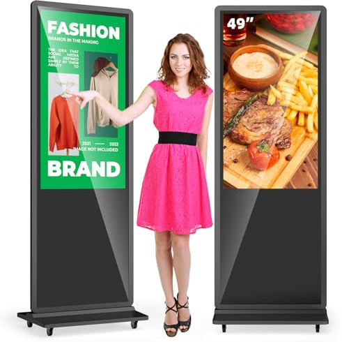 MWE 49 Inch Touchscreen Digital Signage Display Kiosk, LCD Totem Advertising Display Screen with 4 Wheels, Android System, Suitable for Retail Shop, Restaurant, Shopping Mall and Commercial Center