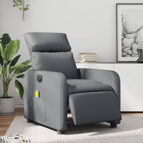 Homgoday Massagesessel Elektrisch Fernsehsessel Relaxsessel Ruhesessel mit Liegefunktion Liegesessel Polstersessel TV Sessel Verstellbare Rückenlehne, für Wohnzimmer Grau Kunstleder