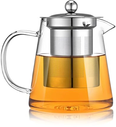 450 ml Tetera de Vidrio Transparente con Infusor Desmontable, Resistente al Calor Tetera de Cristal Borosilicato con Colador Tetera Pequeña Para Té De Hojas Sueltas, Hierbas, Frutas