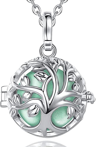 CELESTIA Colgante Llamador de Angeles Embarazada Plateado Arbol de la Vida Collar Embarazada con Cadena 76 cm y Cordón 114 cm, Regalo para Embarazadas Futuras Mama