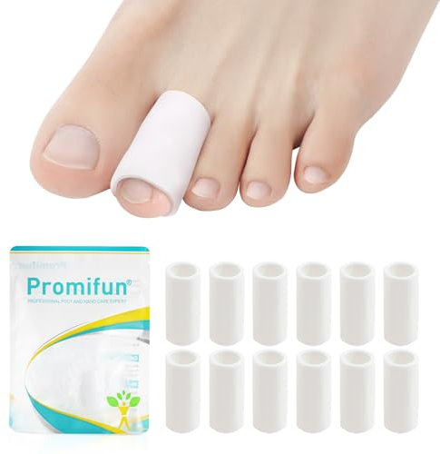 Promifun Silicone Toe Protectors – 12 Pack Silicone Toe Sleeve for Hammer Toes, Corns, Calluses, Blisters – Soft Gel Toe Tube Pads for Pain Relief - Toe Separators for Overlapping Toes（White）